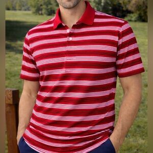 Jack Nicklaus Red w/Black White Stripes Golden Bear S/S Golf Polo Men's Size XL